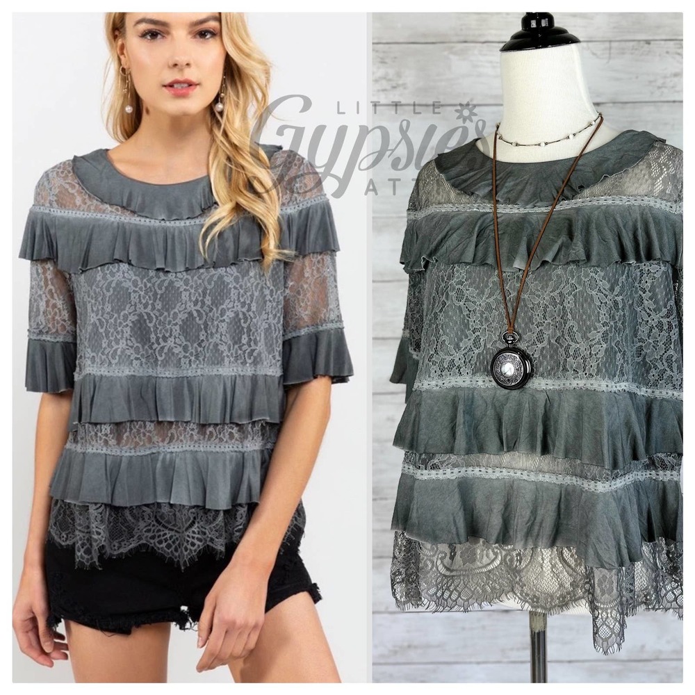 POL Gemini Ruffle and Lace Top
